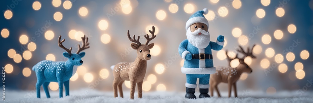 Merry Christmas and Happy new Year., Santa Claus toy on bokeh lights wide background Merry Christmas and Happy new Year., Santa Claus toy on bokeh lights wide background