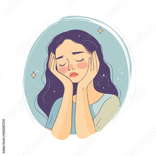 Sad teenage girl young woman resting her chin on her hands thinking frustrated Flat Vector Illustration