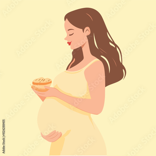 Pregnant woman vector having breakfast Flat illustration