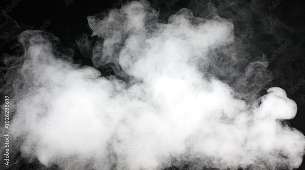 Fototapeta premium Thick white smoke swirling against a plain background, creating an ethereal one-color backdrop with soft, flowing movement.