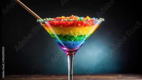 Colorful martini glass with salt rim and olive photo