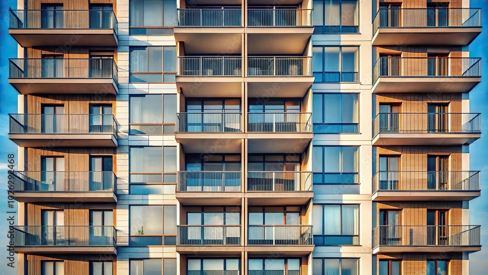 Modern skyscraper with large windows and balcony Modern skyscraper with large windows and balcony