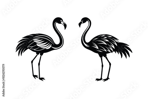 2 Set of Flamingo Vector Silhouette Illustration Art