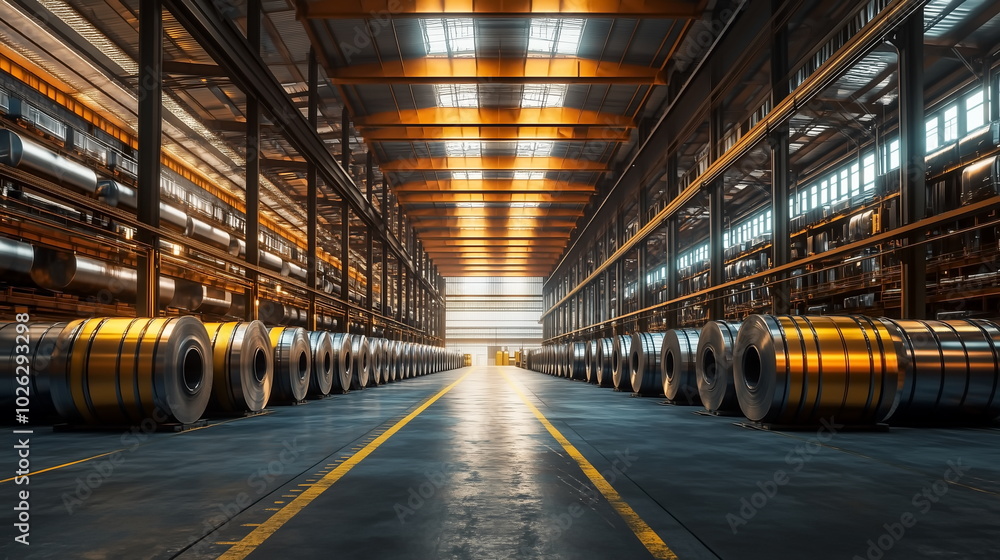 Obraz premium steel rolls stacked in the warehouse