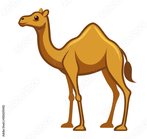 Vector illustration of silhouettes of camels. Arabian camels are depicted in outline as they stand or walk icons.