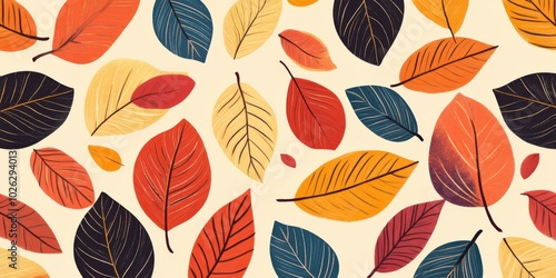 Seamless pattern with colorful autumn leaves