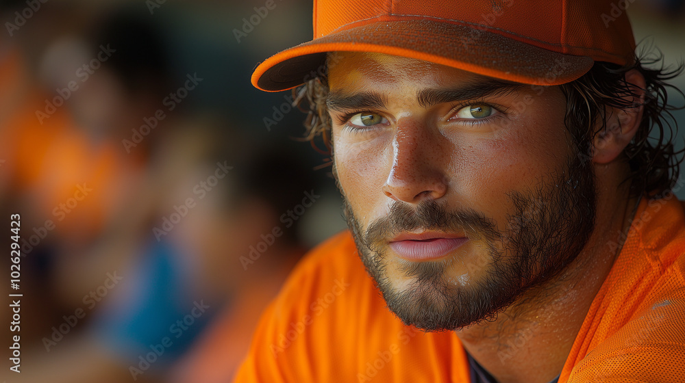 Close-up of professional baseball player in uniform, intense expression as he prepares to throw the ball during a high-stakes playoff game, capturing the focus and determination of the athlete. Close-up of professional baseball player in uniform, intense expression as he prepares to throw the ball during a high-stakes playoff game, capturing the focus and determination of the athlete.