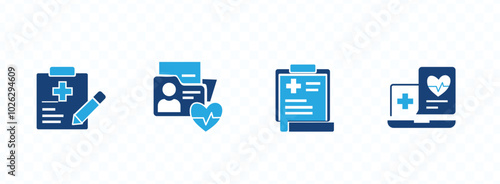 health check-up diagnosis report icon vector set medical care analysis document information signs illustration