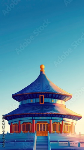 Traditional Asian temple at sunrise