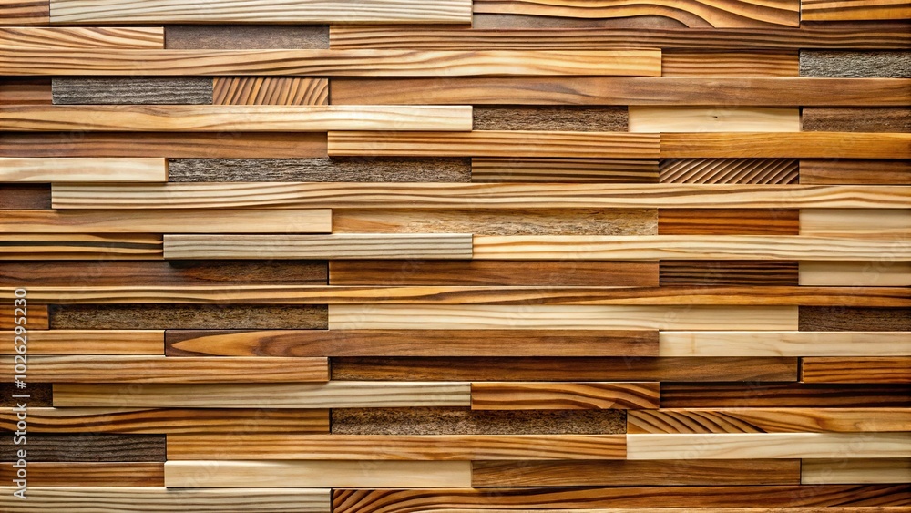 Modern wooden art piece with dynamic layered wood stripes Modern wooden art piece with dynamic layered wood stripes