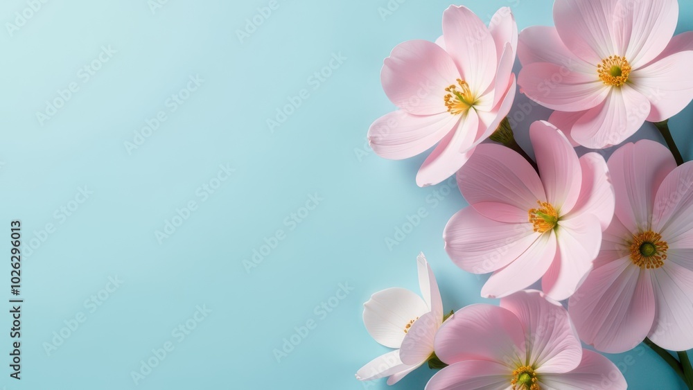 delicate pink flowers on a blue background delicate pink flowers on a blue background