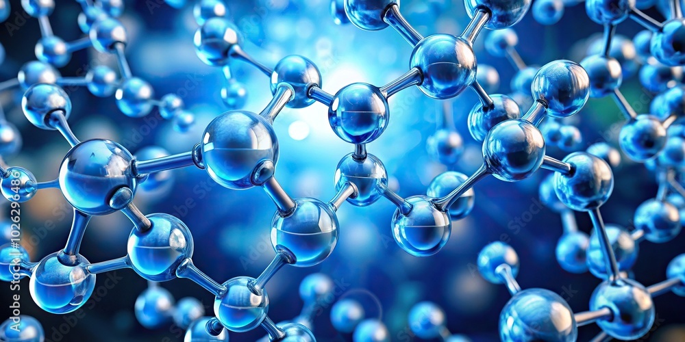 Molecular structure of hydrated hyaluronic acid molecule with blue spheres Molecular structure of hydrated hyaluronic acid molecule with blue spheres