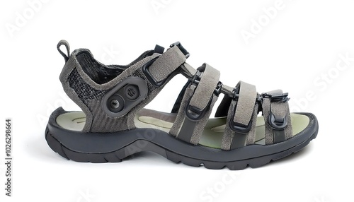 Durable, gray sport sandals with adjustable straps, perfect for outdoor adventures! Explore comfort and style with these versatile shoes.