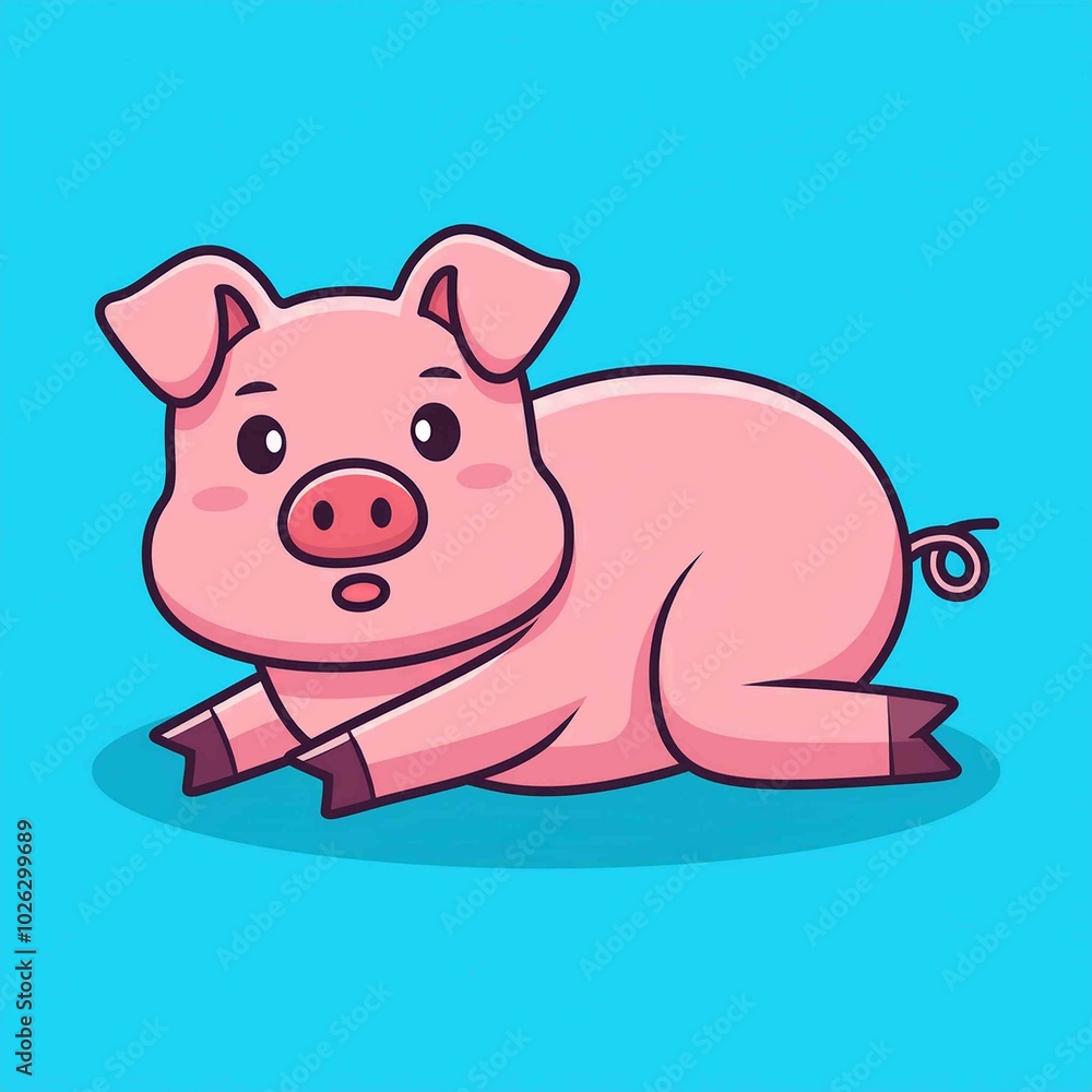 cute pig lying down and looking back cartoon vector cute pig lying down and looking back cartoon vector