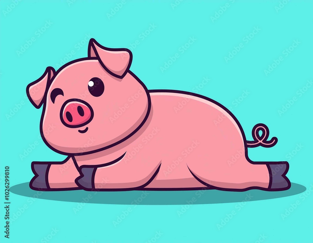 cute pig lying down and looking back cartoon vector cute pig lying down and looking back cartoon vector