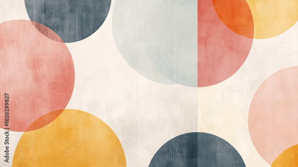Abstract background with overlapping colorful circles in shades of pink, orange, yellow, blue and grey, on a white background with subtle texture. Abstract background with overlapping colorful circles in shades of pink, orange, yellow, blue and grey, on a white background with subtle texture.