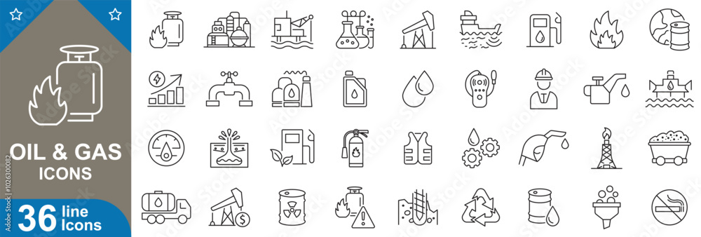 Oil and gas icons set. Oil extraction, pipeline, refinery, fuel station, pump, energy industry and more. vector illustrator. Oil and gas icons set. Oil extraction, pipeline, refinery, fuel station, pump, energy industry and more. vector illustrator.