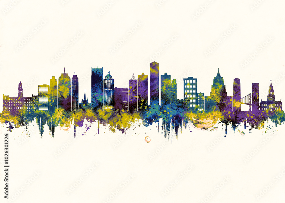 Detroit City Skyline. Cityscape Skyscraper Buildings Landscape City Downtown Abstract Landmarks Travel Background Modern Art Architecture Business View Building Corporate