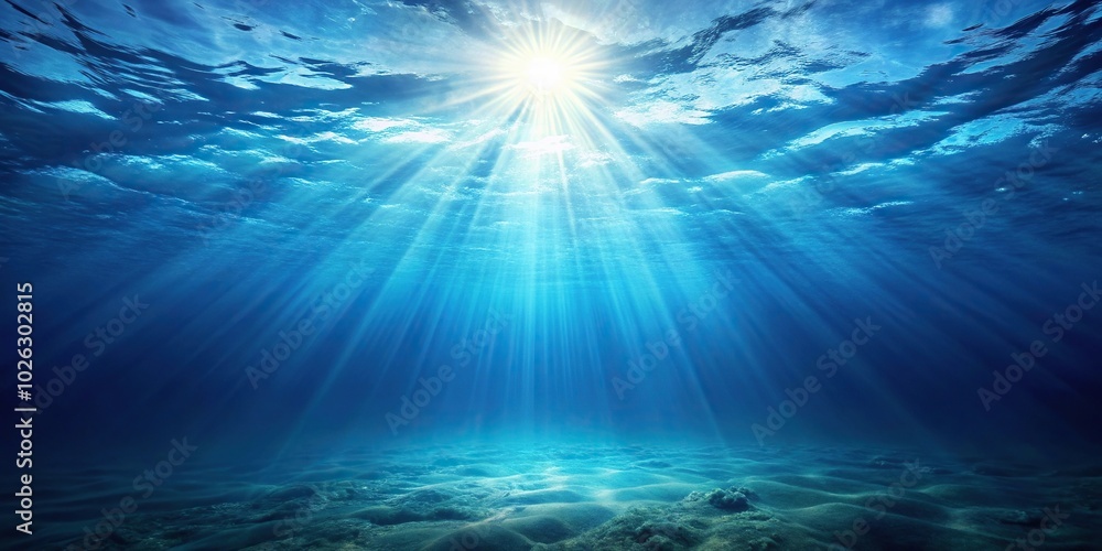 Fototapeta premium Minimalist underwater scene with sunlight shining through deep ocean water