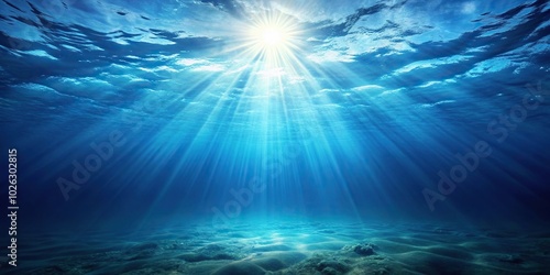 Minimalist underwater scene with sunlight shining through deep ocean water