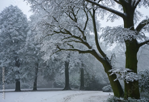 Snow covered tree, christmas winter