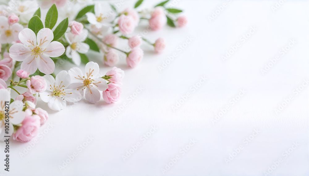 delicate pastel pink and white flowers on white background delicate pastel pink and white flowers on white background