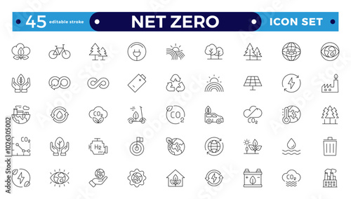 Net zero nature Outline icon natural environment Carbon neutral and net zero concept greenhouse gas emissions Green energy, CO2 neutral, gas emissions, climate, ecology. Editable stroke outline icon.