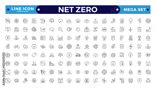 Net zero nature Outline icon natural environment Carbon neutral and net zero concept greenhouse gas emissions Green energy, CO2 neutral, gas emissions, climate, ecology. Editable stroke outline icon.