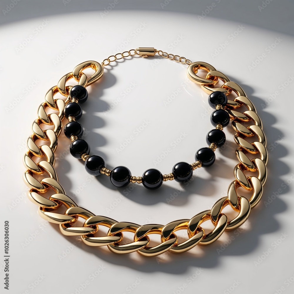 Obraz premium 22k gold chain with onyx beads dramatic and stylish