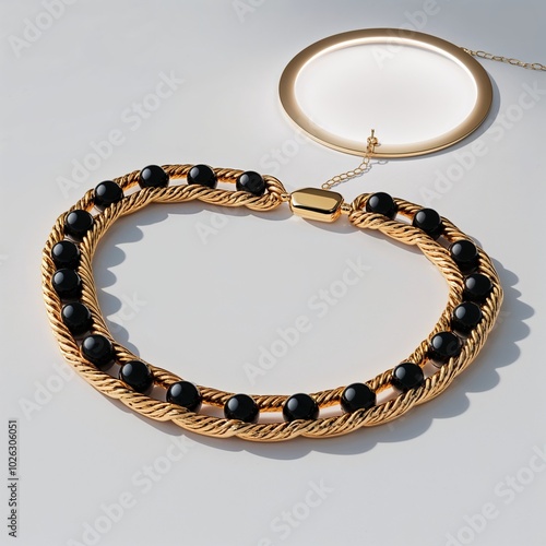 22k gold chain with onyx beads dramatic and stylish photo