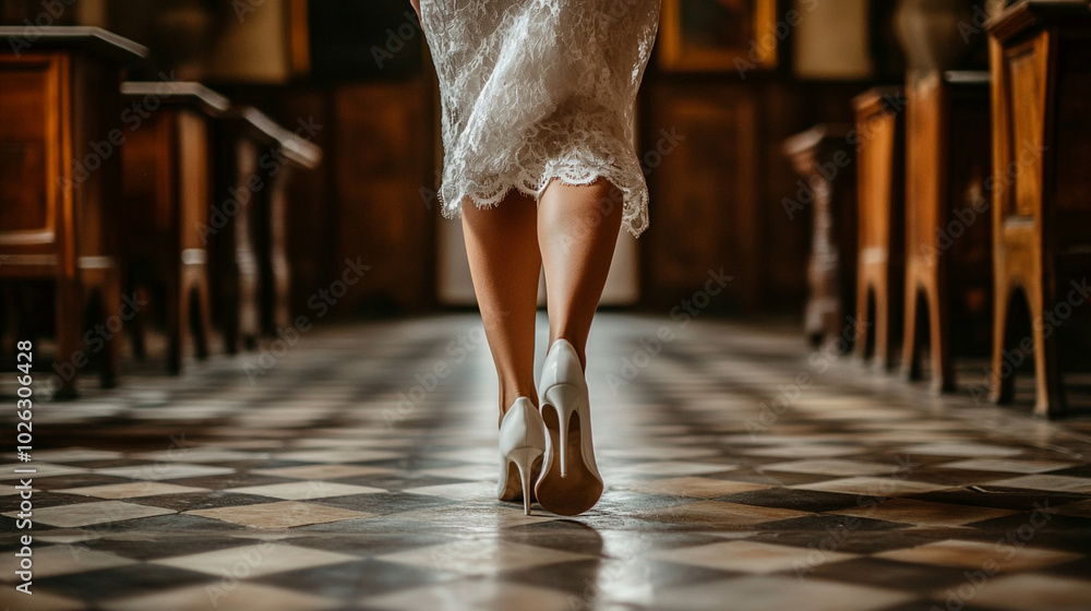 bride's elegant legs adorned in white high heels, symbolizing beauty, femininity, and the excitement of love on her special day, framed by a delicate backdrop bride's elegant legs adorned in white high heels, symbolizing beauty, femininity, and the excitement of love on her special day, framed by a delicate backdrop