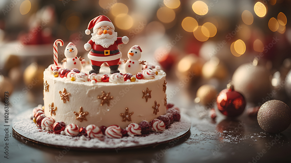 A Festive Delight: Christmas Cake Ornamented with Santa and Vibrant Decorations A Festive Delight: Christmas Cake Ornamented with Santa and Vibrant Decorations