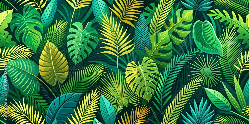 Vibrant tropical palm leaves create a stunning backdrop for wall art and fabric decoration, enhancing any space with their exotic flair and natural beauty. Vibrant tropical palm leaves create a stunning backdrop for wall art and fabric decoration, enhancing any space with their exotic flair and natural beauty.