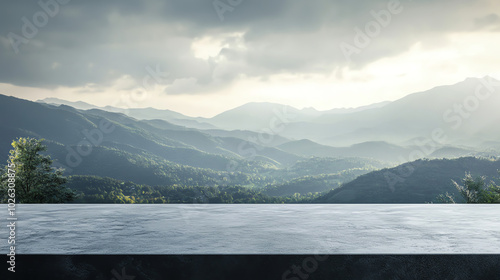 Wallpaper Mural Tranquil mountain view with cloudy sky and empty concrete surface, perfect for design and nature backgrounds. Torontodigital.ca