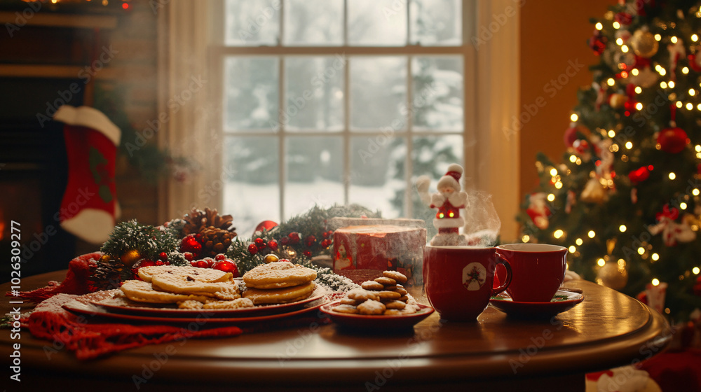 Christmas Morning Breakfast with Pancakes, Cookies, and Hot Drinks Christmas Morning Breakfast with Pancakes, Cookies, and Hot Drinks