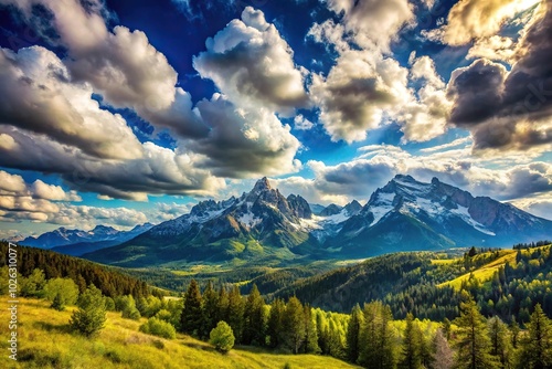 Mountain landscape with clouds