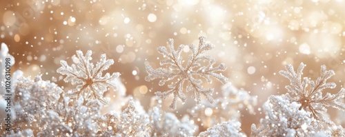 Enchanting snowflakes on a shimmering beige backdrop creating a serene Christmas atmosphere