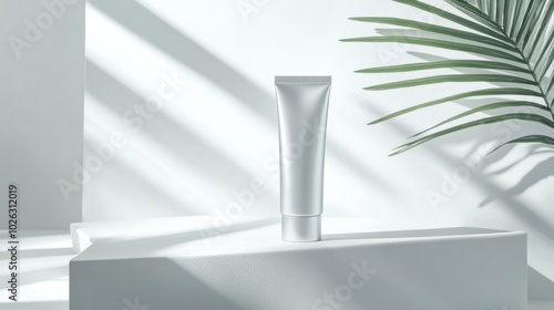 a modern cosmetic tube with a sleek silver finishing