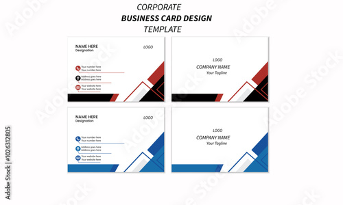 professional modern and minimal business card design, blue business card, red business identity card