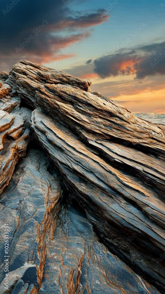 Rocky shore at sunset with dramatic clouds Rocky shore at sunset with dramatic clouds