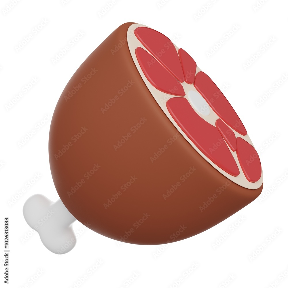 Raw lamb leg icon. Delicious meat product. 3D render gammon model isolated white background. Raw lamb leg icon. Delicious meat product. 3D render gammon model isolated white background.