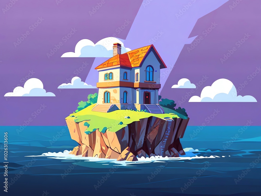 Naklejka premium Solitary House on a Clifftop Island