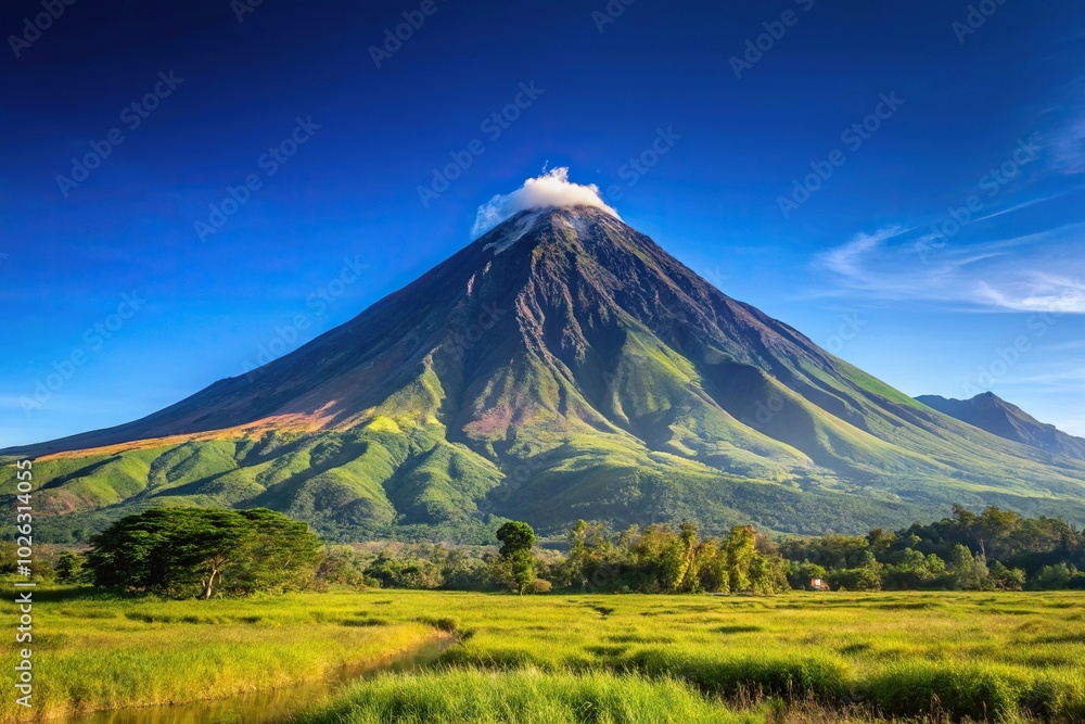 Mountain peak of Mount Apo against a clear blue sky at sunrise Mountain peak of Mount Apo against a clear blue sky at sunrise
