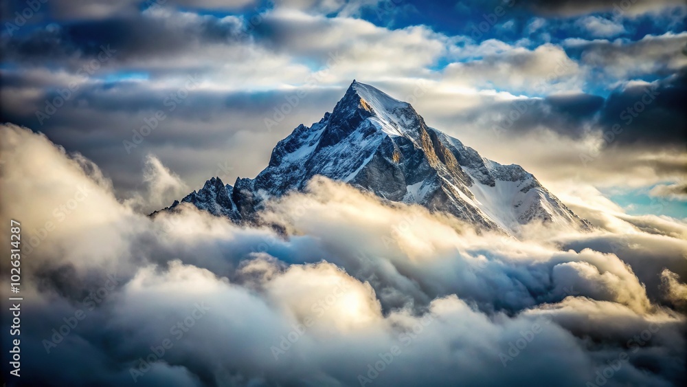 Mountain peak peeking through clouds Mountain peak peeking through clouds