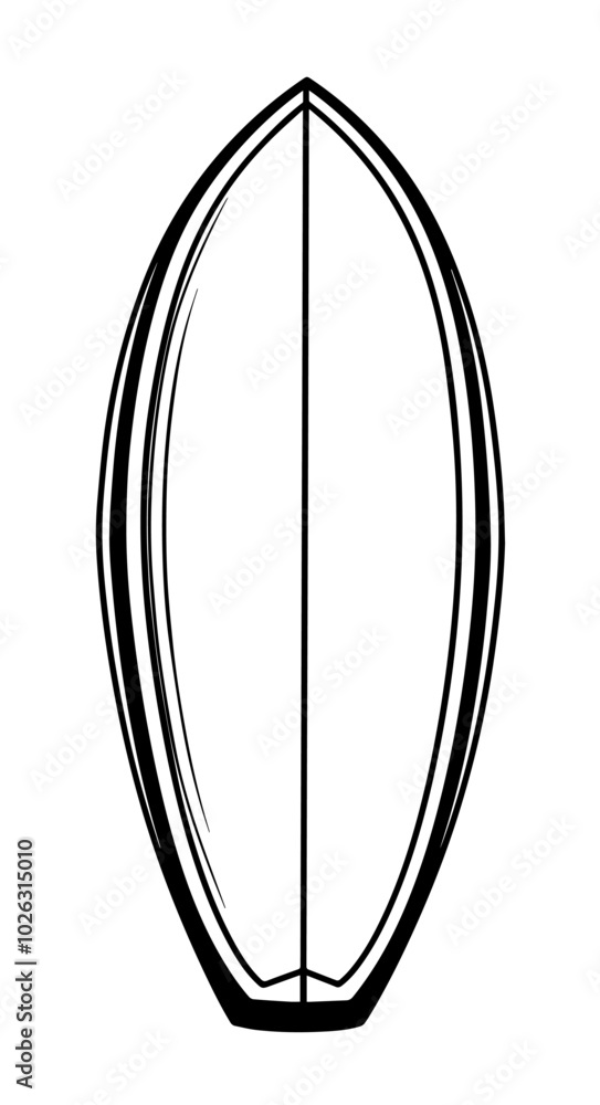 vector outline of a surfboard on a white background for a coloring book