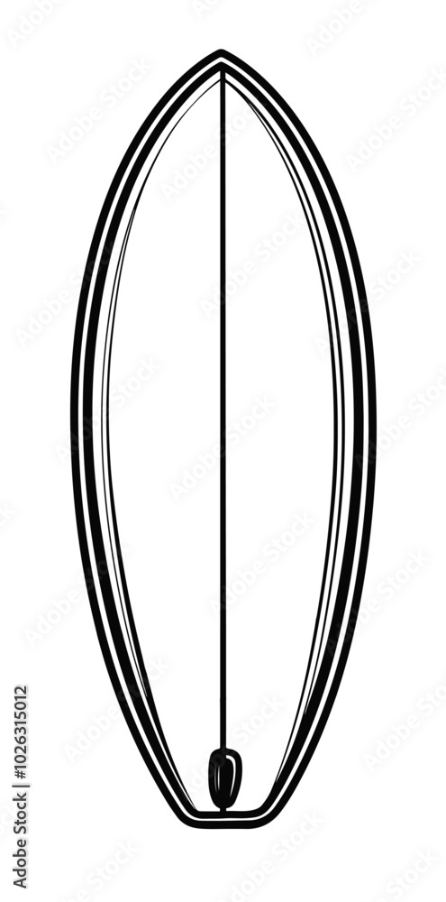 vector outline of a surfboard on a white background for a coloring book