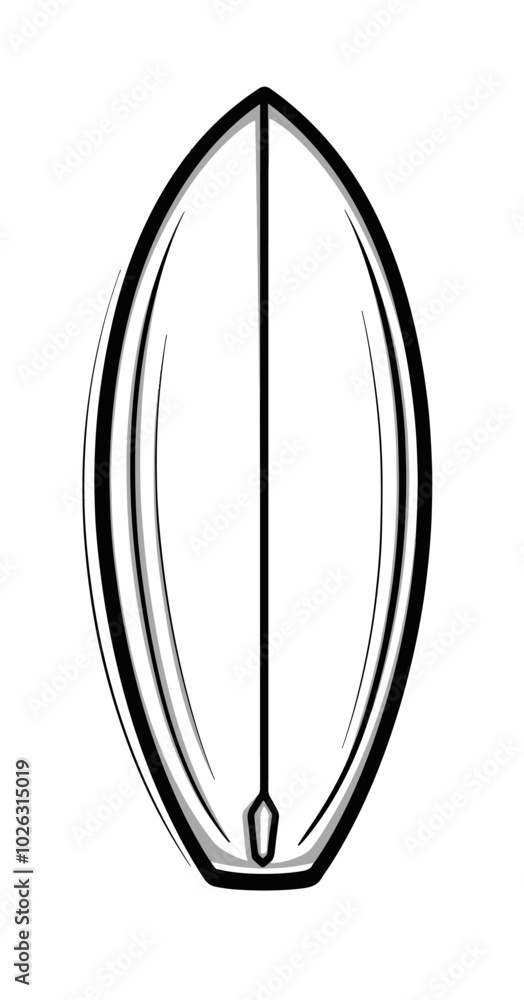 vector outline of a surfboard on a white background for a coloring book