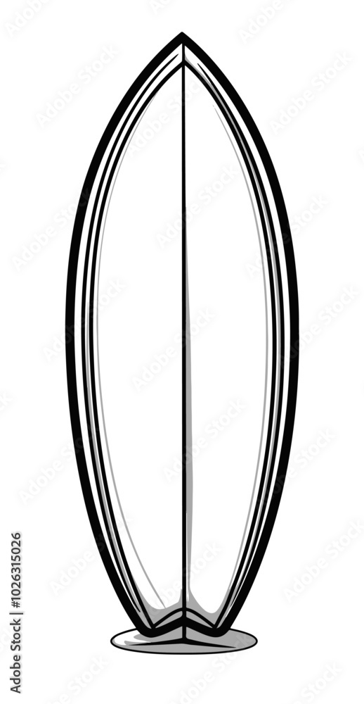 vector outline of a surfboard on a white background for a coloring book