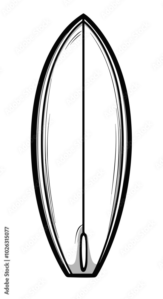 vector outline of a surfboard on a white background for a coloring book