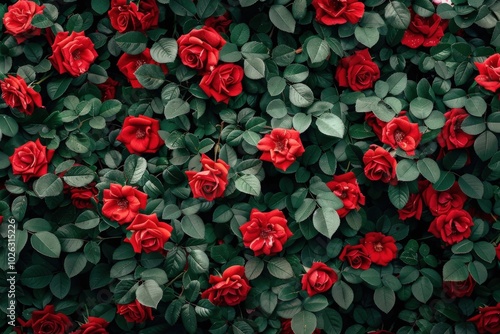 A close up of a bunch of red roses, generative ai image